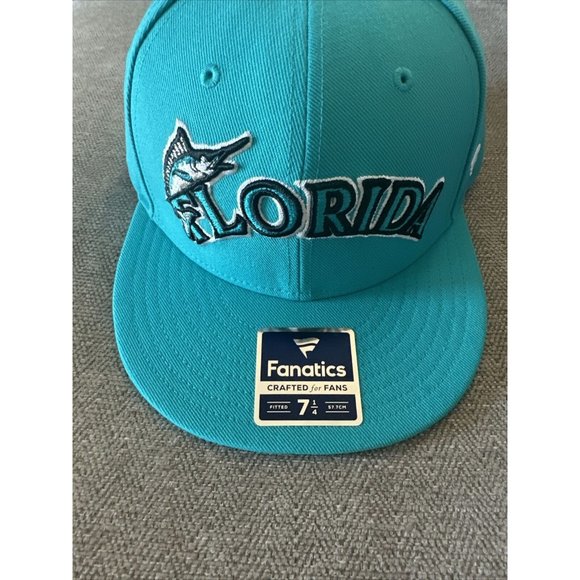 Men's Fanatics Branded Teal Miami Marlins Cooperstown Collection Fitted Hat 71/4 - Picture 4 of 9